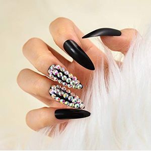 Coffin False Nails Crystal Long Fake Nails Ballerina Acrylic Press on Nails Full Cover Stick on Nails 24pcs for Women and Girls(2)