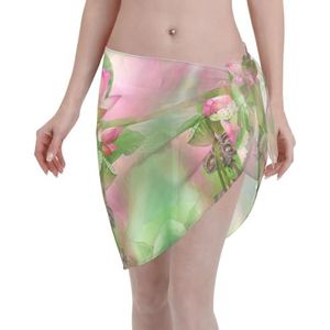 Spirit of The Lotus Print Elegant Beach Wrap, Bikini Cover Up, Badmode Jurk voor Vrouwen, Perfect voor Zwembad en Resort Zwart