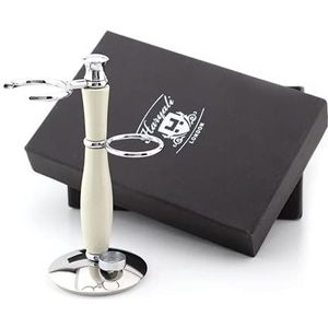 Scheerstandaard voor borstel en veiligheidsscheermes - complete set voor heren - kwaliteit chroom standaard (ivoor)