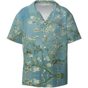 TyEdee Kersenpruim bloemenprint heren korte mouw overhemden met zak casual button down shirts business shirt, Zwart, 4XL