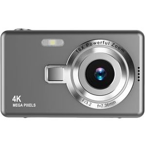 4K HD 1080P Digitale Camera 96MP Draagbare Vlogcamera 16X Zoom Camcordercamera 2,4 Inch IPS-scherm Fotografievideo Heldere Gedetailleerde Beelden(Gray)