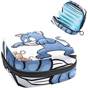 Grappige kat muis, periode zakje, draagbare tampon opbergtas voor maandverband, Meerkleurig, 4.7x6.6x6.6 in/12x17x17 cm