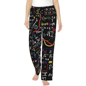 Math Formula Print Dames Zachte Polyester Lounge Pyjama Broek - Losse Comfortabele Slaap Joggingbroek met Zakken, Zwart, S