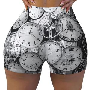JGHHOUN Klok Art Print Elastische Vrouwen Workout Korte Shorts Running Yoga Fit Naadloze Hoge Taille Stretchy, Zwart, XL