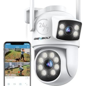 GENBOLT Beveiligingscamera Buiten WIFI, CCTV Bewakingscamera Buiten WIFI, 2.4&5GHz, Dual Lens IP Camera Security, Kleur Nachtzicht, Automatisch Volgen en Menselijke Detectie [DC&PoE]
