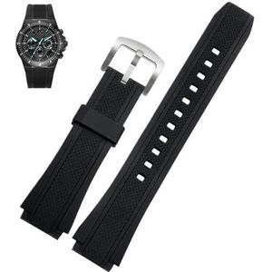 Zwart Siliconen Rubber Sport Horlogeband Fit for Casio Edifice EF-552 Horlogebanden EF-552D Mannen Armband Roestvrij Sluiting 25 * 20mm (Color : Black-silver buckle, Size : 25mm-20mm)