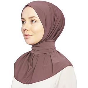 World of Shawls Hidjab klaar voor gebruik, snel aan te trekken, voor dames, meisjes, vrouwen, met knopen om achteraan dicht te maken, hoogwaardige sjaal van jersey, Donkere Lavendel, one size
