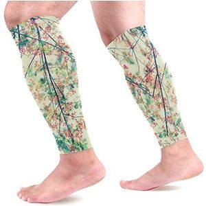 EZIOLY Bloem met lichte sport kalf compressie mouwen been compressie sokken kuitbeschermer voor hardlopen, fietsen, moederschap, reizen, verpleegkundigen