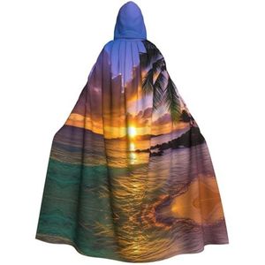 VTCTOASY Tropische Hawaii Palmboomprint Hooded Mantel Cape Wizard Tuniek Halloween Mantel Cosplay Kostuum voor Vrouwen Zwart, Zwart, One size