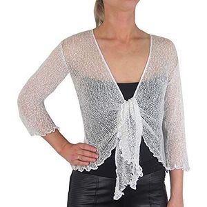 Mimosa - Gehaakt Damesvest - Wit/Zilver - Glitter - One Size Grote Maten
