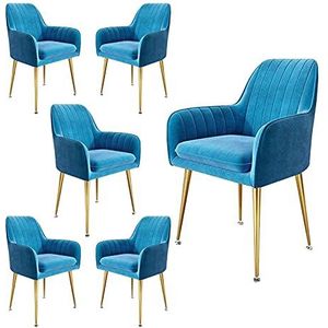 GEIRONV Dining stoelen Set van 6, 40 × 40 × 76 cm Fluwelen met metalen poten make-upstoel for woonkamer slaapkamer keuken stoelen Eetstoelen (Color : Blue)
