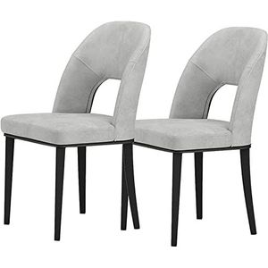 GEIRONV Moderne eetkamerstoelen set van 2, koolstofstalen voeten gestoffeerde accent vrije tijd bijzetstoelen lederen keuken kamer stoel Eetstoelen (Color : Light gray, Size : 43x46x89cm)