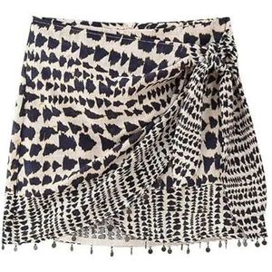 Women'S Printed Trousers Women With Beaded Print Wrap Mini Skirt Vintage High Waist Back Zipper Female Skirts-As Picture-S