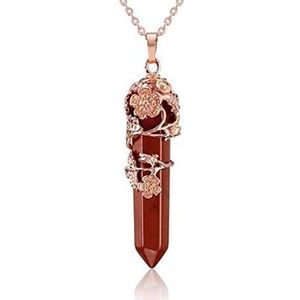 Kristallen hanger ketting bloem draad verpakt amethist rozenkwarts natuursteen,rode jaspis,45cm