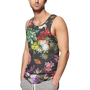 Veelkleurige Bloemen Mannen Spier Tank Top Gym T-Shirt Workout Vest Volledige Print Mouwloze Tees M