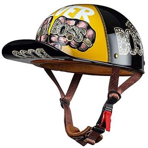 Retro motorfiets halfhelm met open gezicht, DOT-goedgekeurde helm voor heren en dames, modieuze baseballcap-stijlhelm voor volwassen fiets Cruiser Chopper bromfiets motorhelm Decoration