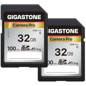 Gigastone SDHC-geheugenkaart, 32 GB, Pro-serie camera, set van 2 kaarten, snelheid tot 100 MB/s. Compatibel met Canon Nikon Sony Camcorder, A1 U1 V10 UHS-I klasse 10 voor Full HD Video
