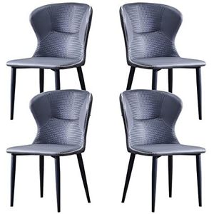 GEIRONV Dining stoelen set van 4, lederen water proof lounge stoel met carbon stalen benen teller stoelen woonkamer zijstoelen Eetstoelen (Color : Blue)