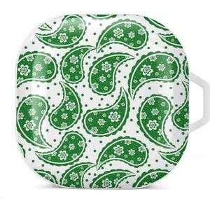 Groen paisley-patroon oordopjes hoesje compatibel met Samsung harde beschermhoes witte stijl