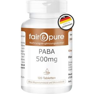 Fair & Pure® - PABA 500mg - para-aminobenzoëzuur - vitamine B10 - vegan - zonder magnesiumstearaat - 120 PABA tabletten