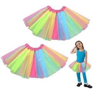 EUPSIIU 2 stuks regenboogrok voor meisjes, tule rok, tutu voor dames, minirok, bonte lagen, regenboog, tutu, rok, ballet, dansfeest, Meerkleurig, Eén maat
