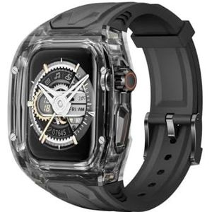 INSTR Luxe doorzichtige behuizing + TPU-band voor Apple Watch Series 9 8 7 45 mm horlogeband met roestvrijstalen gesp Mod Kit voor IWatch 6 5 4 Se 44 ​​mm DIY-modificatie(Color:Black-BlackT,Size:45mm)