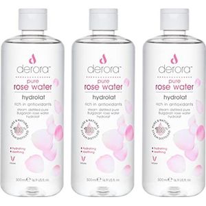 Pure Rose Water van Derora - 100% Pure & Natuurlijke Hydrolaat Spray | Huidverzorging voor Kalmerend & Hydraterend De Huid, Gezicht & Haar | Veganistisch & Wreedheid Vrij (500ml (Pack van 3))