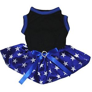 Petitebelle Puppy kleding hond jurk effen zwart top sterren blauw Tutu, XX-Large, Blauw