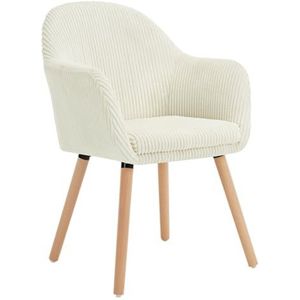 WOLTU 1 x eetkamerstoel, keukenstoel, woonkamerstoel, gestoffeerde stoel, stoel, modern design met armleuning, zitting van corduroy, frame van massief hout, beige EZS26cm-1