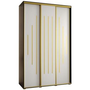 MEBLE KRYSPOL Davos 8 160 Kledingkast met drie schuifdeuren voor slaapkamer - Moderne opbergkast, kledingroede en planken - 235,2x160x45 cm - Zwart Wit Goud