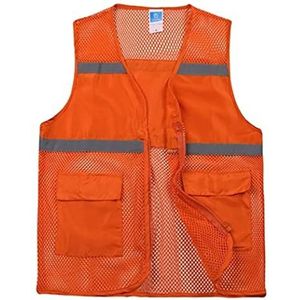 Fluorescerend Vest Reflecterende vesten hoge zichtbaarheid mesh reflecterende vesten met zakken en ritssluiting for teamactiviteiten of nachtrijden Reflecterend Harnas (Color : Orange, Size : 3XL)