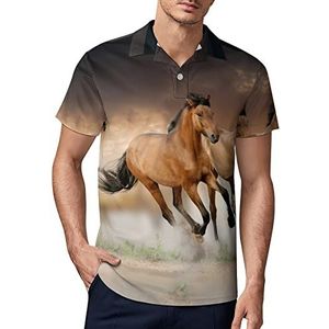 Running Horse at Sunset Heren Golf Polo-Shirt Zomer Korte Mouw T-Shirt Casual Sneldrogende Tees 4XL