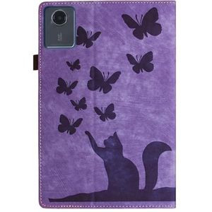 Tablet PC-hoes Compatibel Met Lenovo Tab M11/Lenovo Xiaoxin Pad 2024 11,0 Inch TB330F Reliëf Opvouwbare Standaard Beschermhoes Flip Case Schokbestendig PU-leer Kaartsleuf Tablet Shell Bescherming(Mor)