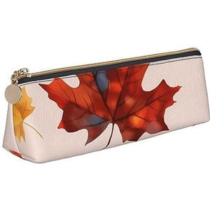 TOMPPY Bloemen Patroon Gedrukt Etui Lederen Potlood Pouch Draagbare Briefpapier Organizer Potlood Houder Make-up Tas met Ritssluiting, Herfst esdoornblad, Eén maat, Make-up zakje