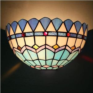 Tiffany Stijl Wandlamp, Glas-In-Lood Lampenkap, Mediterrane Stijl Nachtkastlamp, Woonkamer, Eetkamer, Gang, Slaapkamer Verlichting
