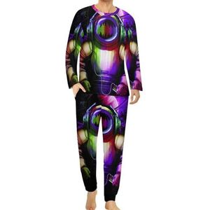 Space Music Astronaut pyjama voor heren, loungewear met lange mouwen, bovendeel en onderkant, 2-delig