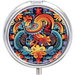 Mexicaanse pillendoos 3 compartimenten reispillenorganisator 3 keer per dag schattige mini pillenetui voor portemonnee en zak draagbare metalen medicijndoos met spiegel ronde dagelijkse