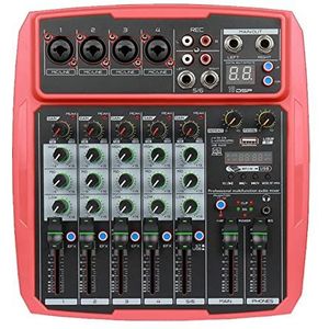 Audiomixer, 6-Channel Audio Mixer USB Bluetooth Reverb Processor with 48V Phantom Power and 16 DSP Effect for Karaoke,Outdoor party Eenvoudig te gebruiken en te bedienen (Color : B6-MX red)