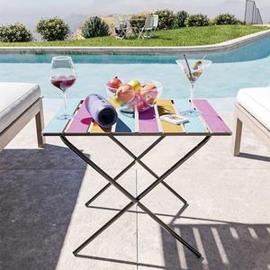 [en.casa] Klaptafel Cavallino campingtafel opvouwbaar 60x40x57 cm in hoogte verstelbare tuintafel houten buitentafel metalen frame zwart en meerkleurig