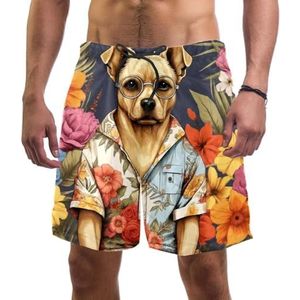 PAFEFO Art Flower Dogs boardshorts voor heren, sneldrogend, strand, zwemmen, sportpakken met zakken, Art Flower Honden, L