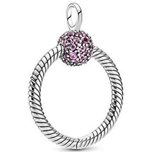 Pandora Colours Moments Kleine roze Pavé O kettinghanger van sterling zilver met kristallen/grootte 2,9 cm