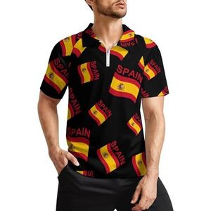 Vlag van Spanje golfpoloshirts voor heren, klassieke pasvorm, T-shirt met korte mouwen, bedrukt casual sportkleding top M