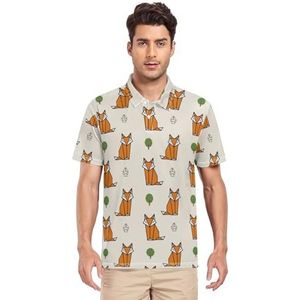 LI ZHI XIN Heren poloshirt korte mouwen werk T-shirt zomer top klassieke kraag sweatshirt met 2 knopen voor golf tennis outdoor sport vos cartoon patroon, Meerkleurig, S