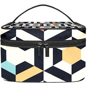 Mooie geometrische make-up organizer tas, reismake-up tas organizer case draagbare cosmetische tas voor vrouwen en meisjes toiletartikelen, Meerkleurig, 22.5x15x13.8cm/8.9x5.9x5.4in