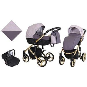 KUNERT Kinderwagen TIARO PREMIUM sportwagen babywagen autostoel babyzitje complete set kinderwagen set 3 in 1 (paars met heidekruid, framekleur: goud, 3-in-1)