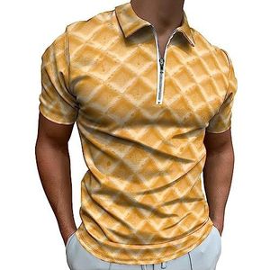 Gouden Wafel Textuur Polo Shirt voor Mannen Casual Rits Kraag T-shirts Golf Tops Slim Fit