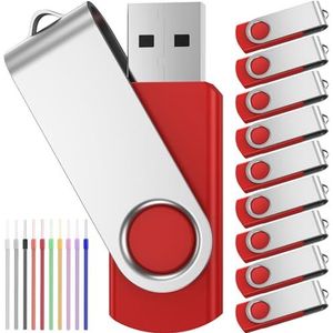 64 GB USB geheugensticks. Pakket van 10 flashdrives - Lichtgewicht USB 2.0 64 GB pendrives, elegante pendrives - Febniscte elegante Gift, rode 64 GB-USB sleutelhangers met sleutelkoord