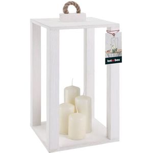 KOTARBAU® Houten lantaarn, wit, 20 x 20 x 34,5 cm, tuinlantaarn, houten lantaarn, buiten en binnen, woonkamer, voor bloemen en kaarsen, lantaarns, bruiloft