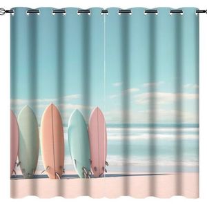 AEMYSKA Natuur surfplanken thermisch geïsoleerde kamer verduistering slaapkamer gordijnen oceaan strand hedendaagse retro print doorvoertule venster gordijn panelen/gordijnen 160 x 160 cm
