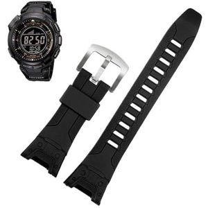 Rubberen band geschikt for CASIO PRG-110Y / C/PRW-1300Y zwarte hars horlogeband PROTREK siliconen band (Color : Black Silver Buckle, Size : 26mm)